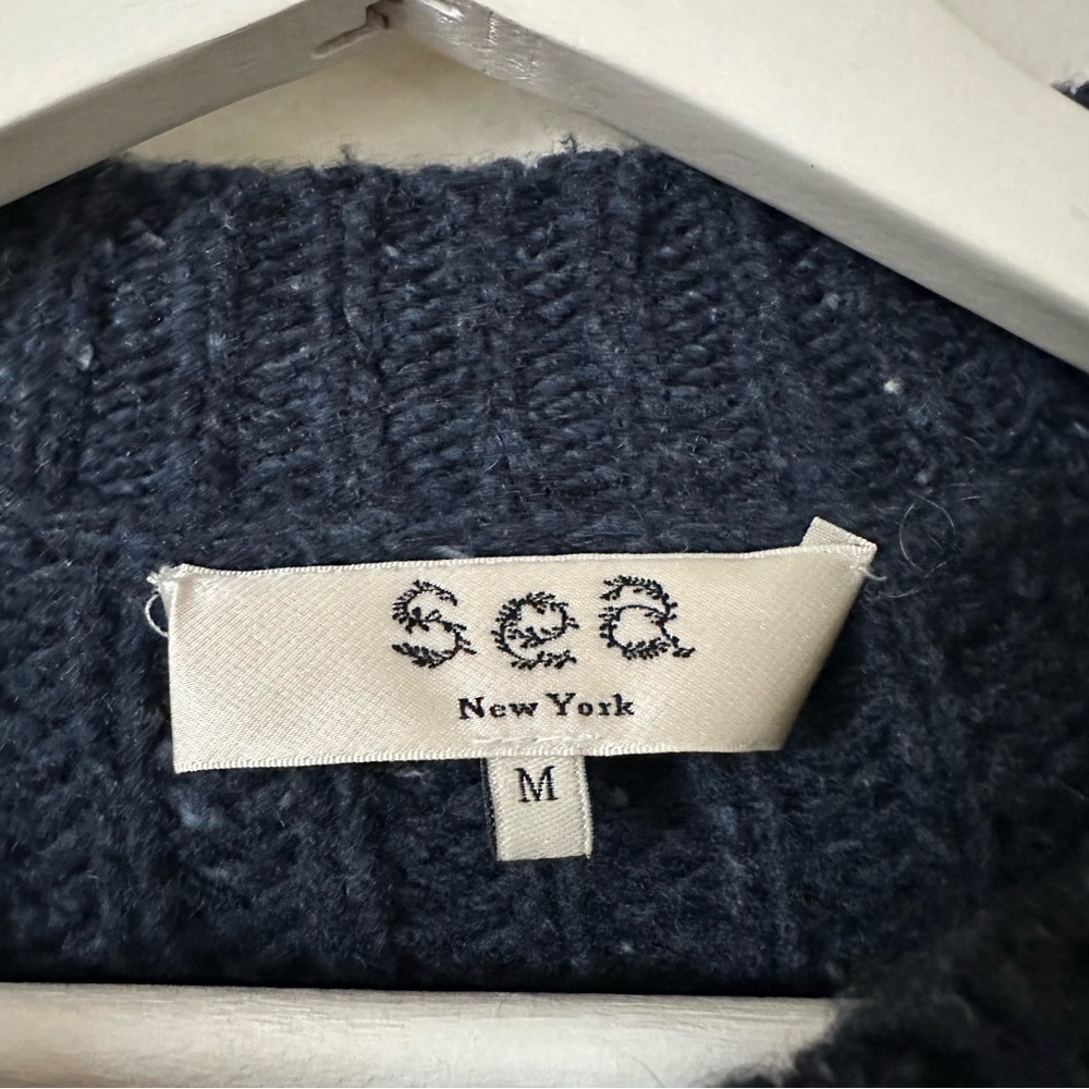 Sea New York Giada Puff Sleeve Chunky Knit Sweater Navy Size Medium - Picture 8 of 9